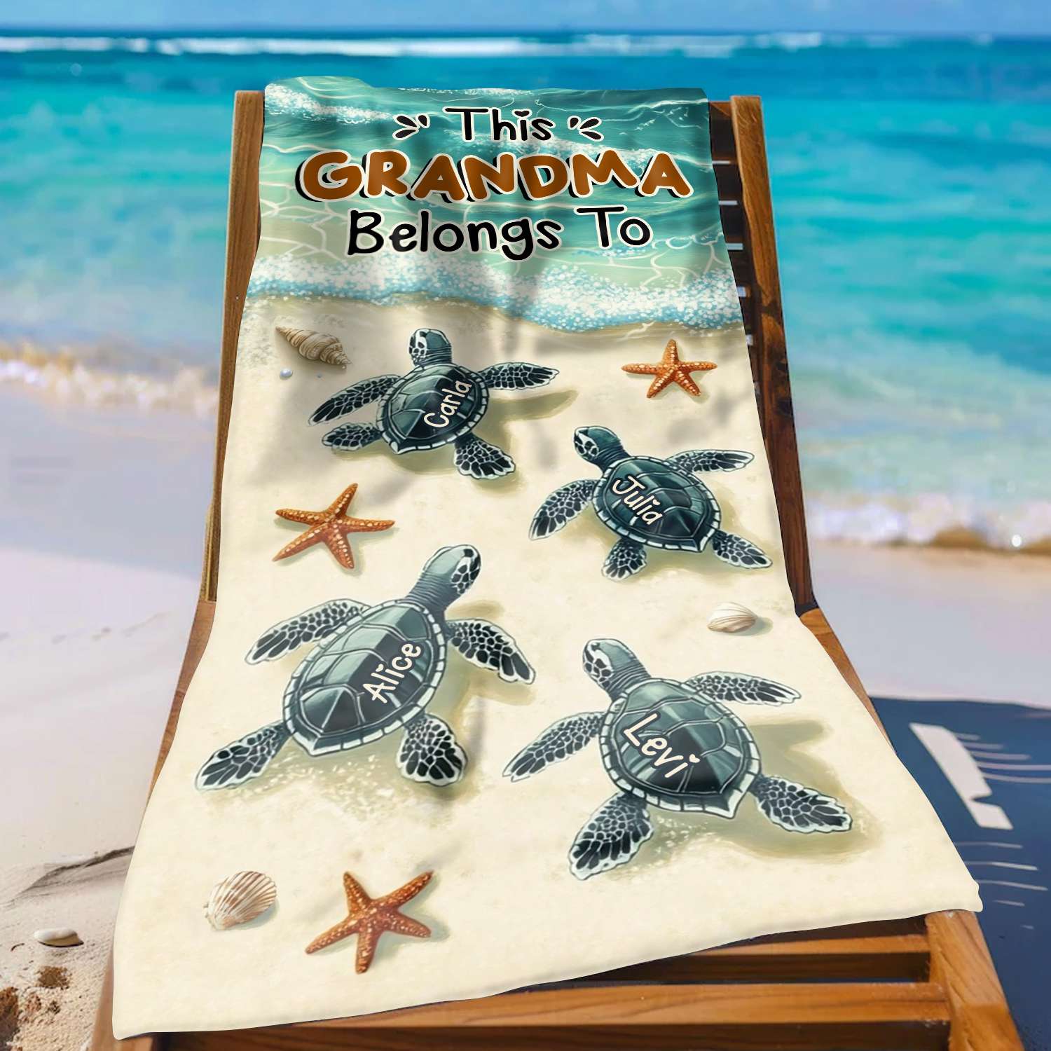 This Grandma Belongs To - Sea Turtle Family Personalized Beach Towel Gifts For Grandma