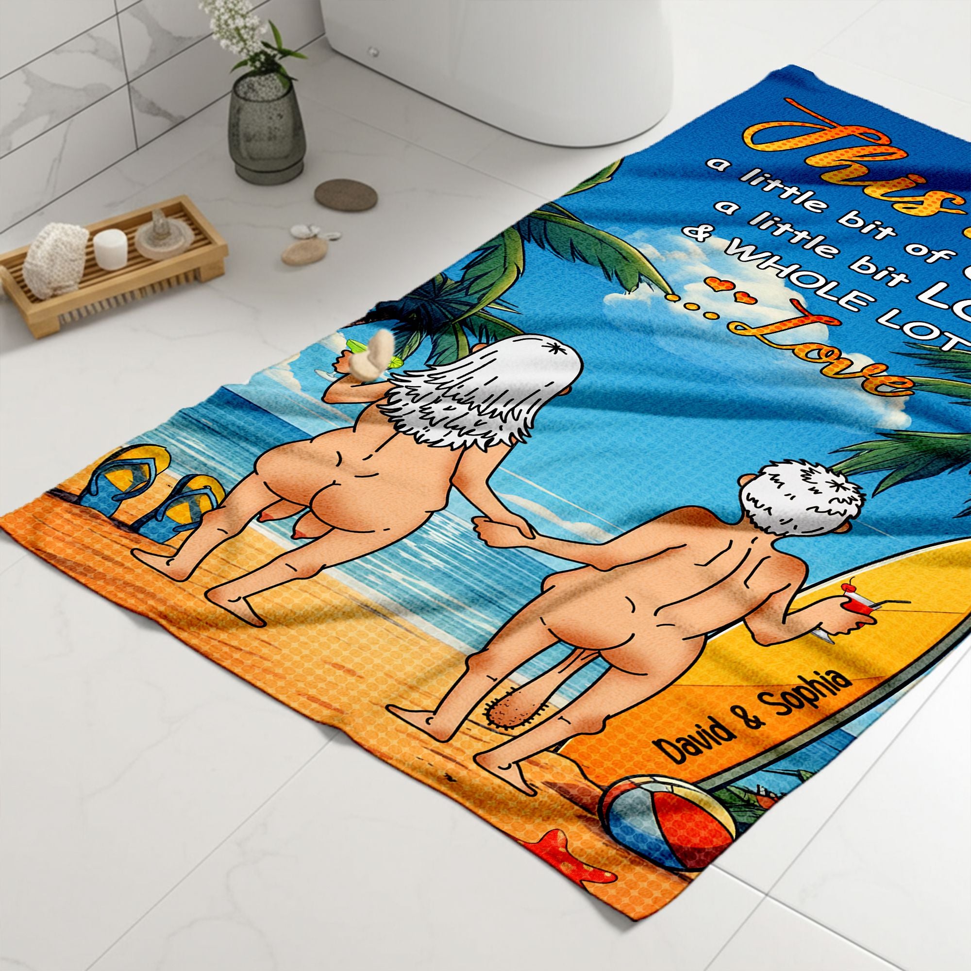 A Little Bit Crazy, A Little Bit Loud & Whole Lot of Love - Personalized Couple Beach Towel with Custom Names