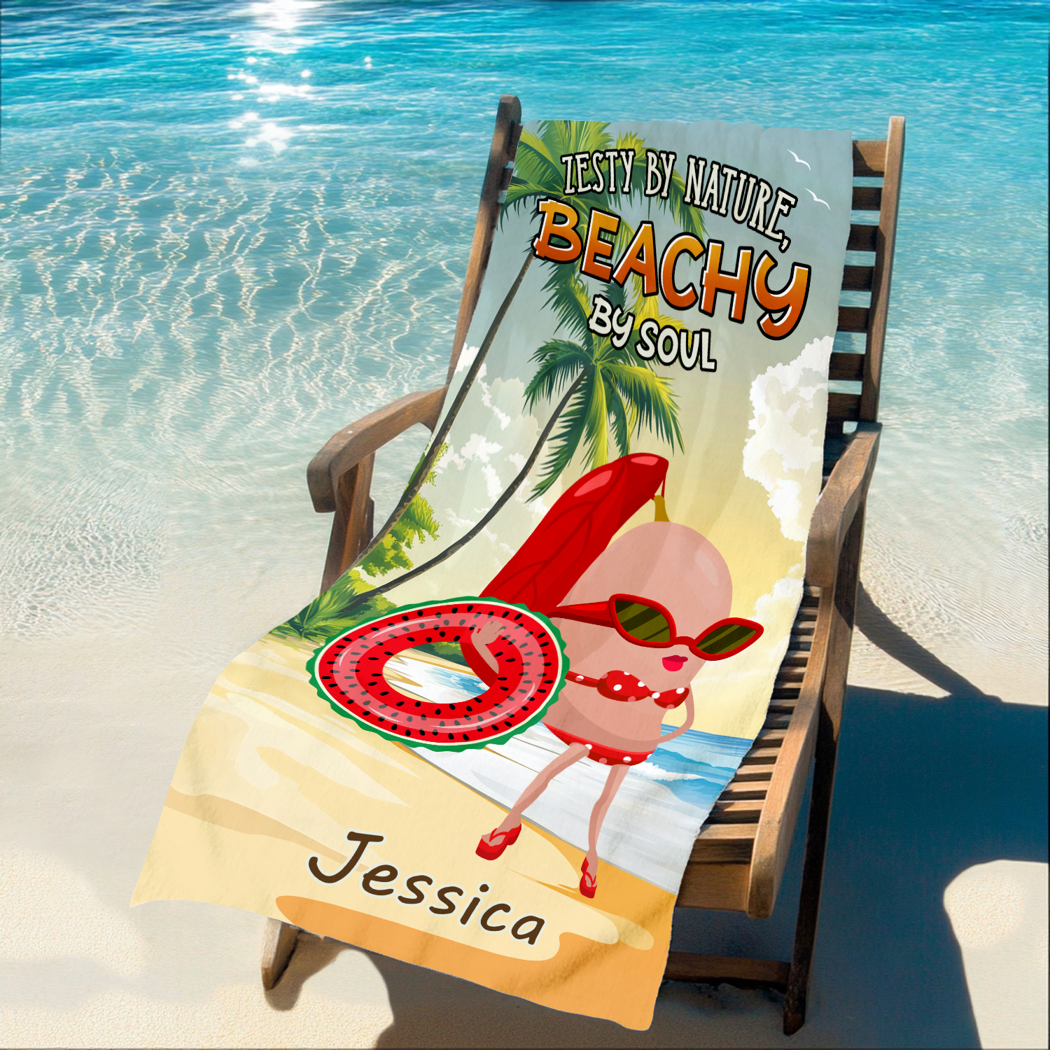 Zesty by nature, beachy by soul Personalized Funny Beach Towel Gifts For Girls