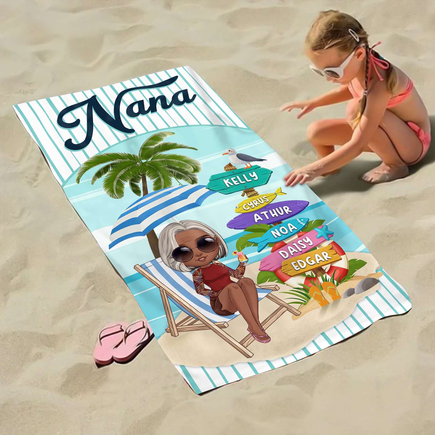 Nana's Paradise Personalized Summer Vibes Beach Towel Gifts For Grandma
