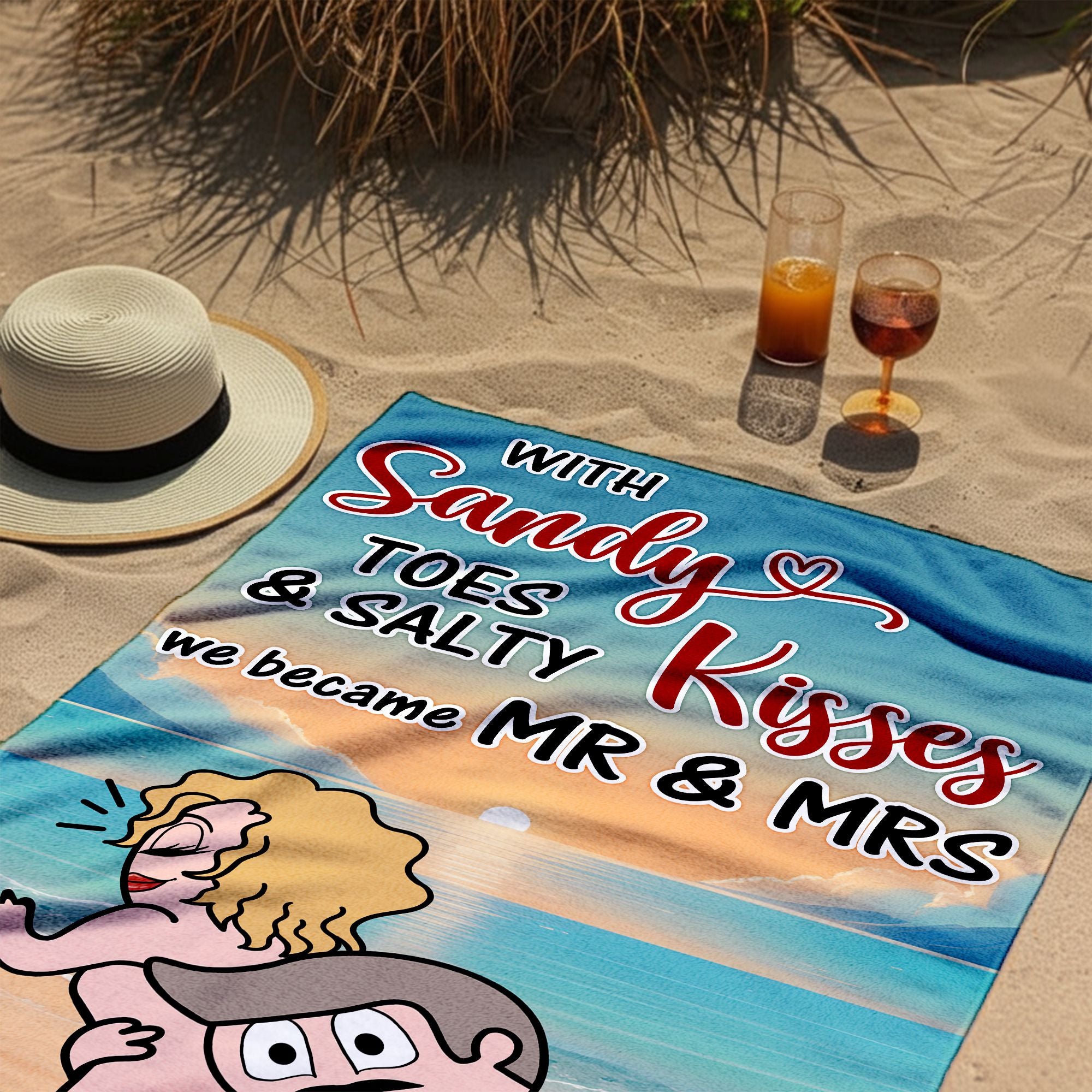 With Sandy Toes & Salty Kisses - Personalized Couple Beach Towel with Custom Names