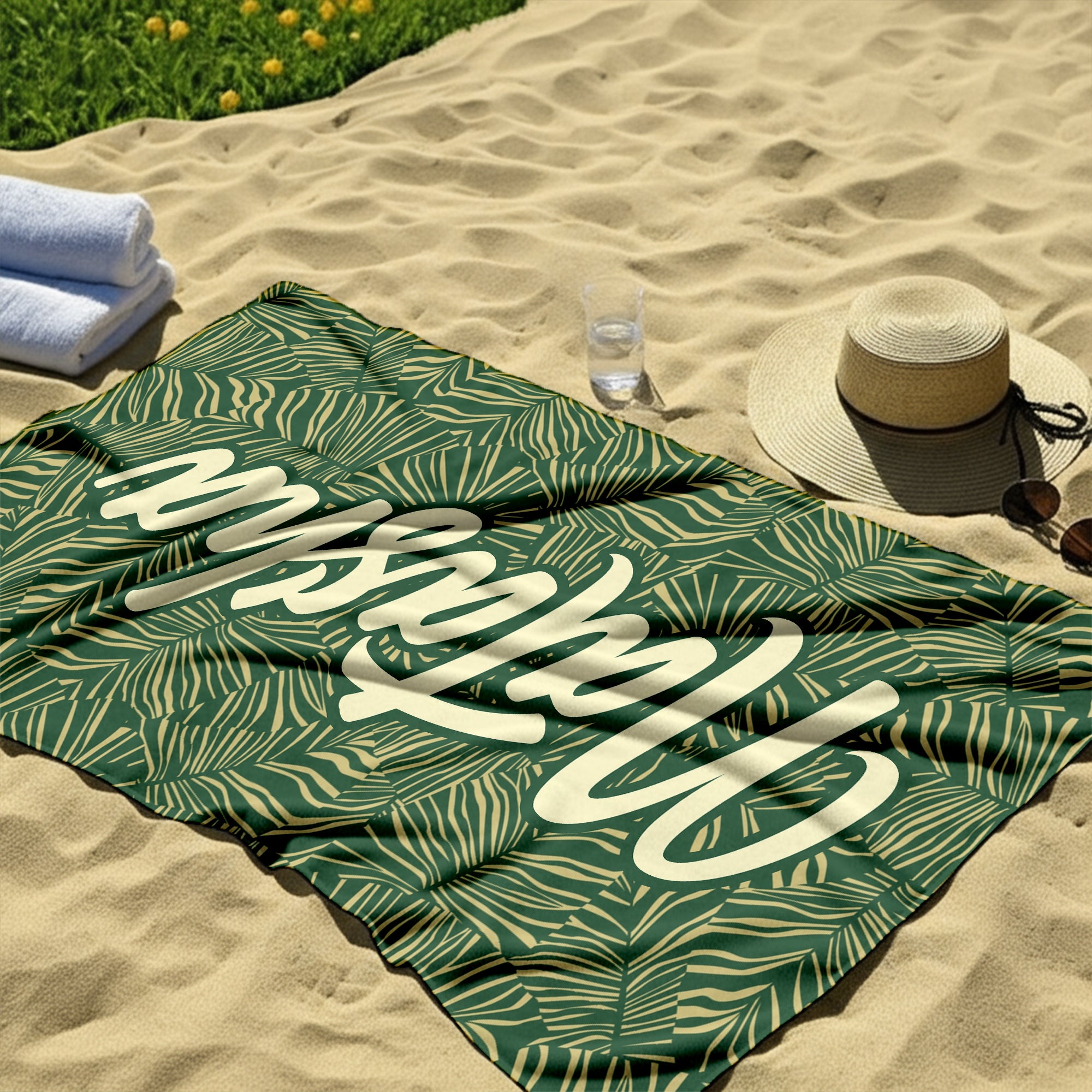Summer Vibes Custom Name Tropical Pattern Personalized Microfiber Beach Towel