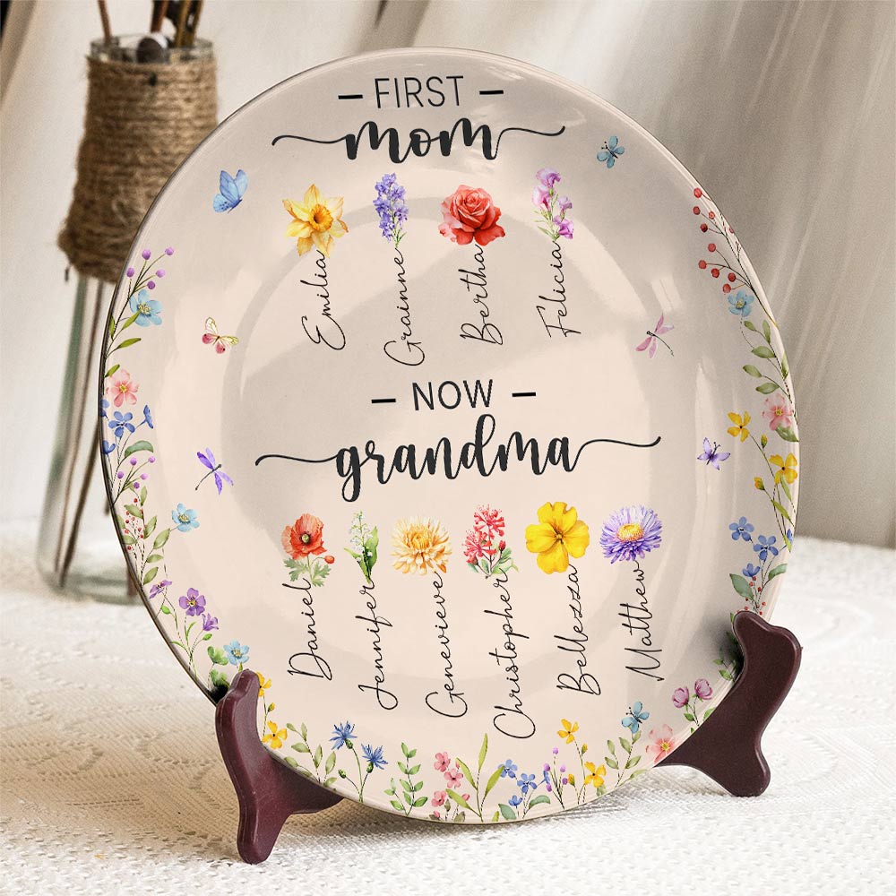 Personalized First Mom Now Grandma Ceramic Plate Mothers Day Gifts For Mom Grandma