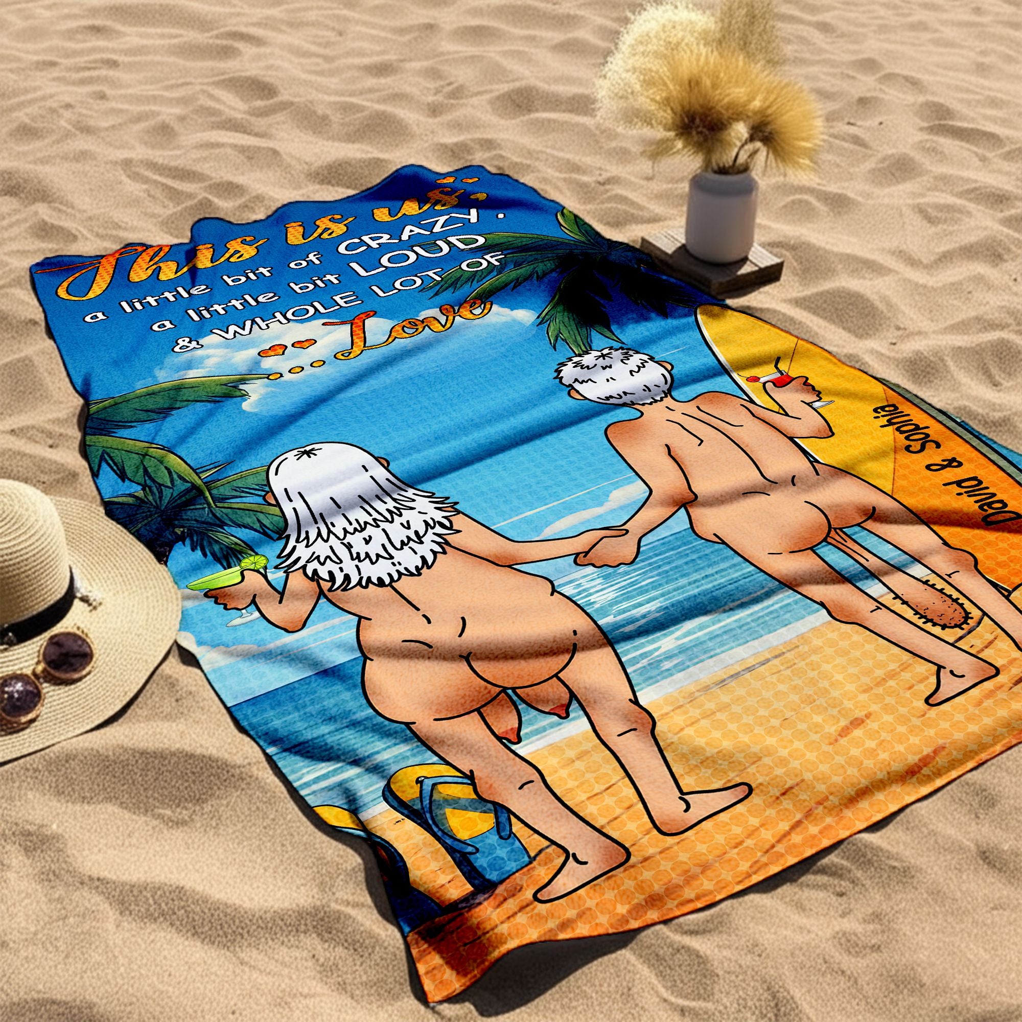 A Little Bit Crazy, A Little Bit Loud & Whole Lot of Love - Personalized Couple Beach Towel with Custom Names