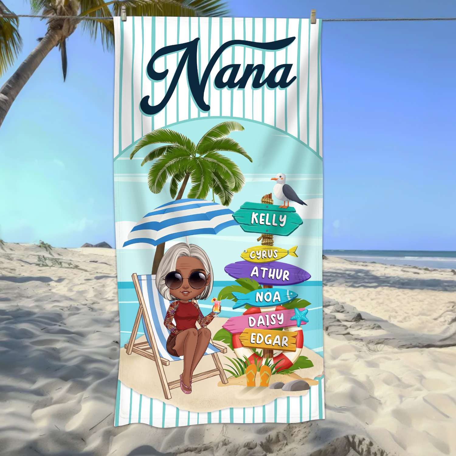 Nana's Paradise Personalized Summer Vibes Beach Towel Gifts For Grandma
