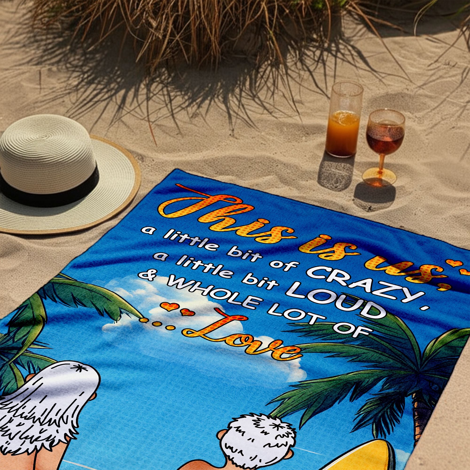A Little Bit Crazy, A Little Bit Loud & Whole Lot of Love - Personalized Couple Beach Towel with Custom Names