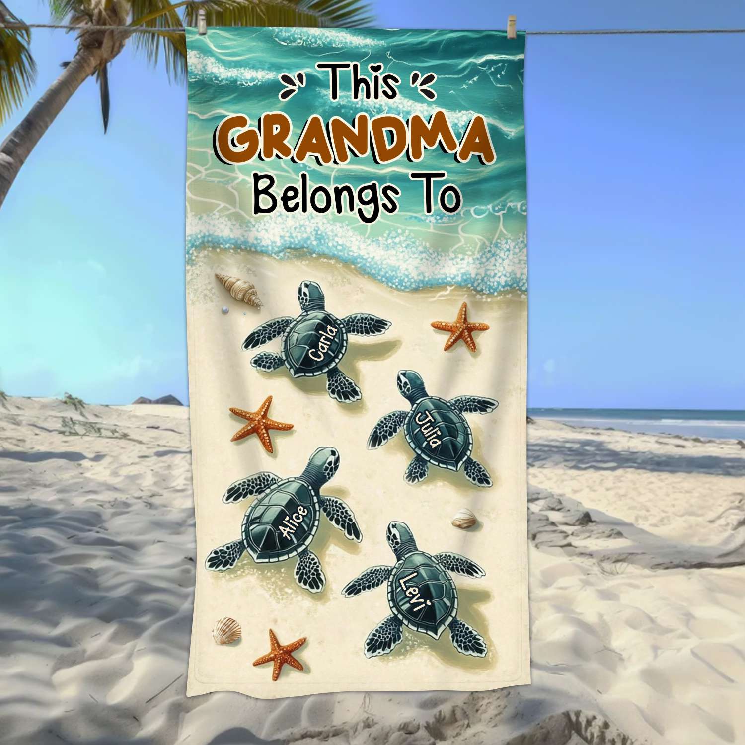 This Grandma Belongs To - Sea Turtle Family Personalized Beach Towel Gifts For Grandma