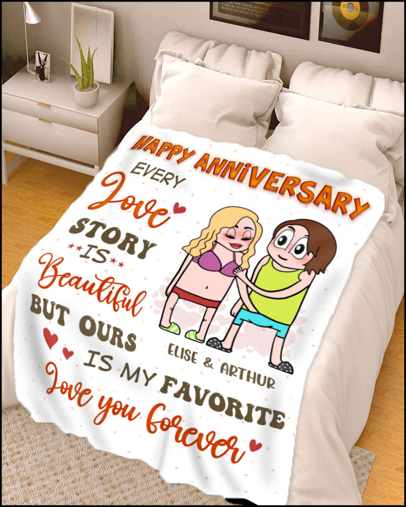 Every Love Story Is Beautiful - Personalized Funny Sexy Anniversary Gift for Couples Fleece Blanket