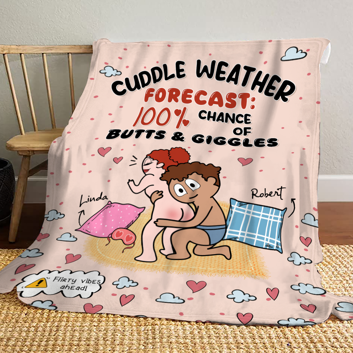 Cuddle Weather Forecast - Personalized  Cute And Cheeky Gift for Couple Custom Names Fleece Blanket