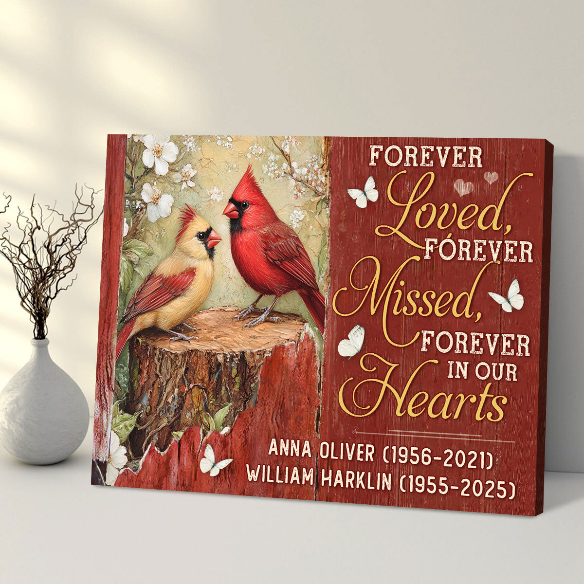 Forever Loved, Forever Missed - Couple of Cardinals Personalized Memorial Gift For Loss Of Loved Ones Custom Name Canvas Print