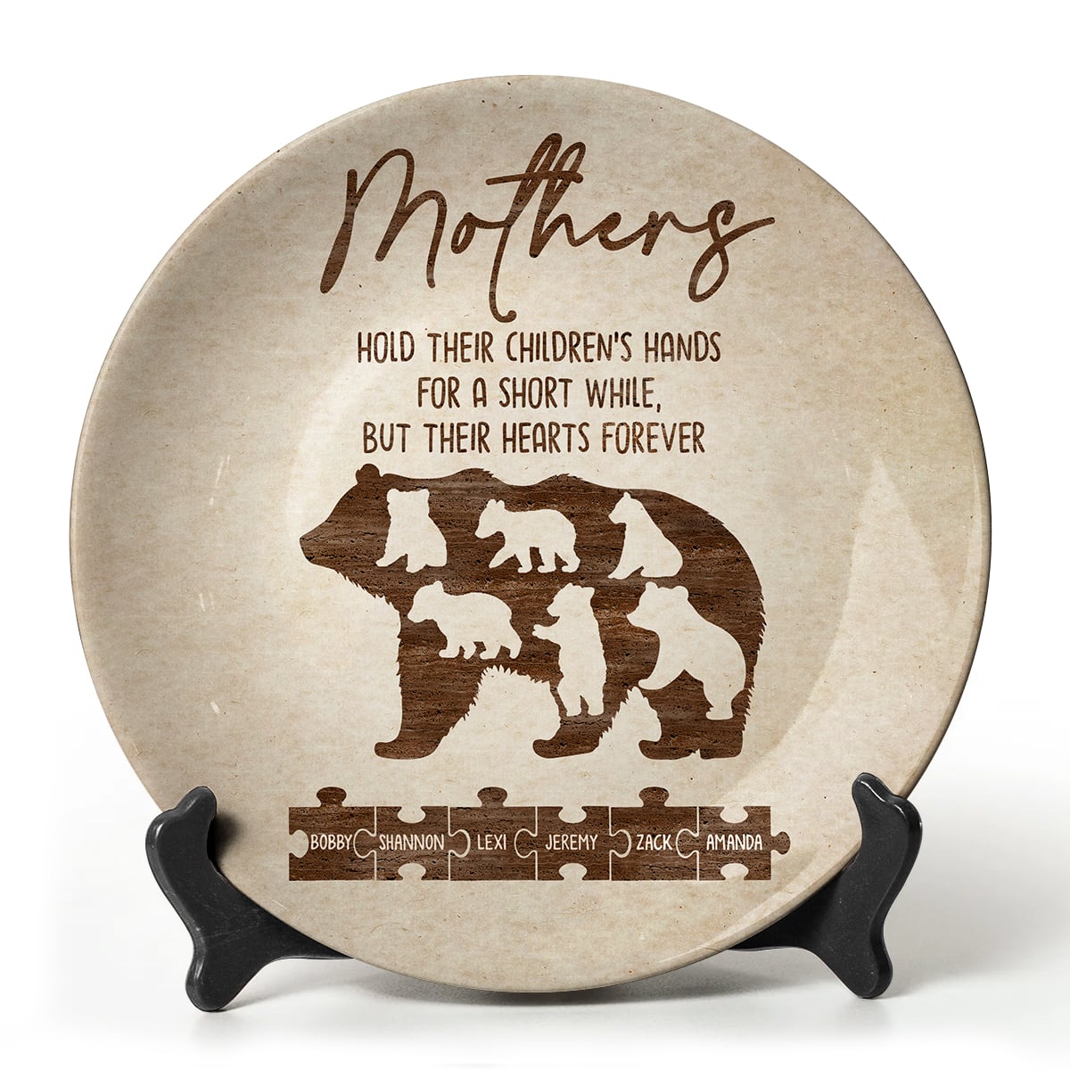 Personalized Mother's Day Gift Mama Bear And Cubs With Child Names Ceramic Plate