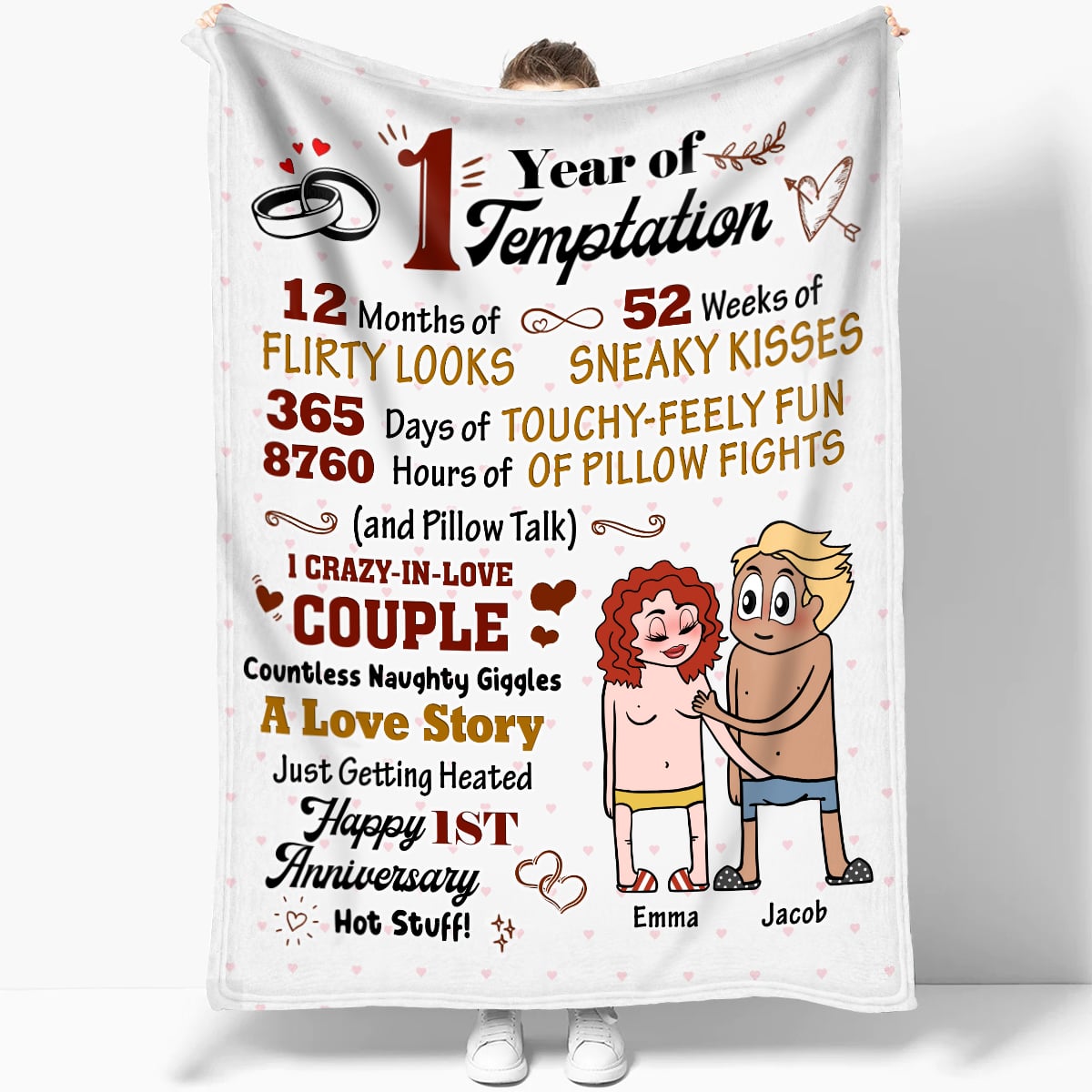 1 Year of Temptation - Personalized Funny 1st Anniversary Gift Nude Couple Fleece Blanket