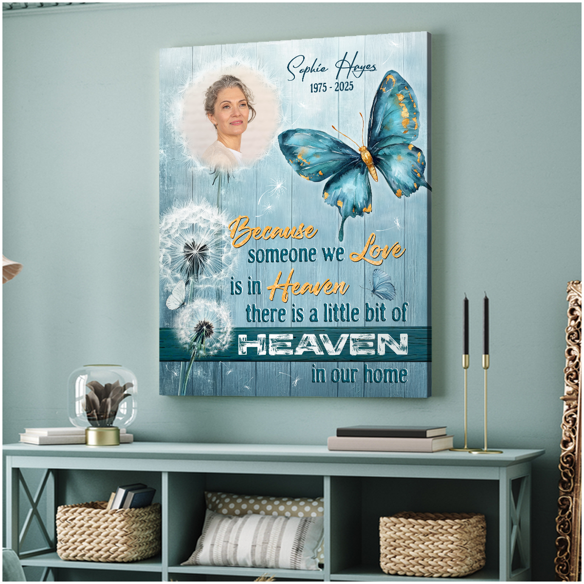 A Little Bit of Heaven With Butterfly Personalized Memorial Canvas Wall Art