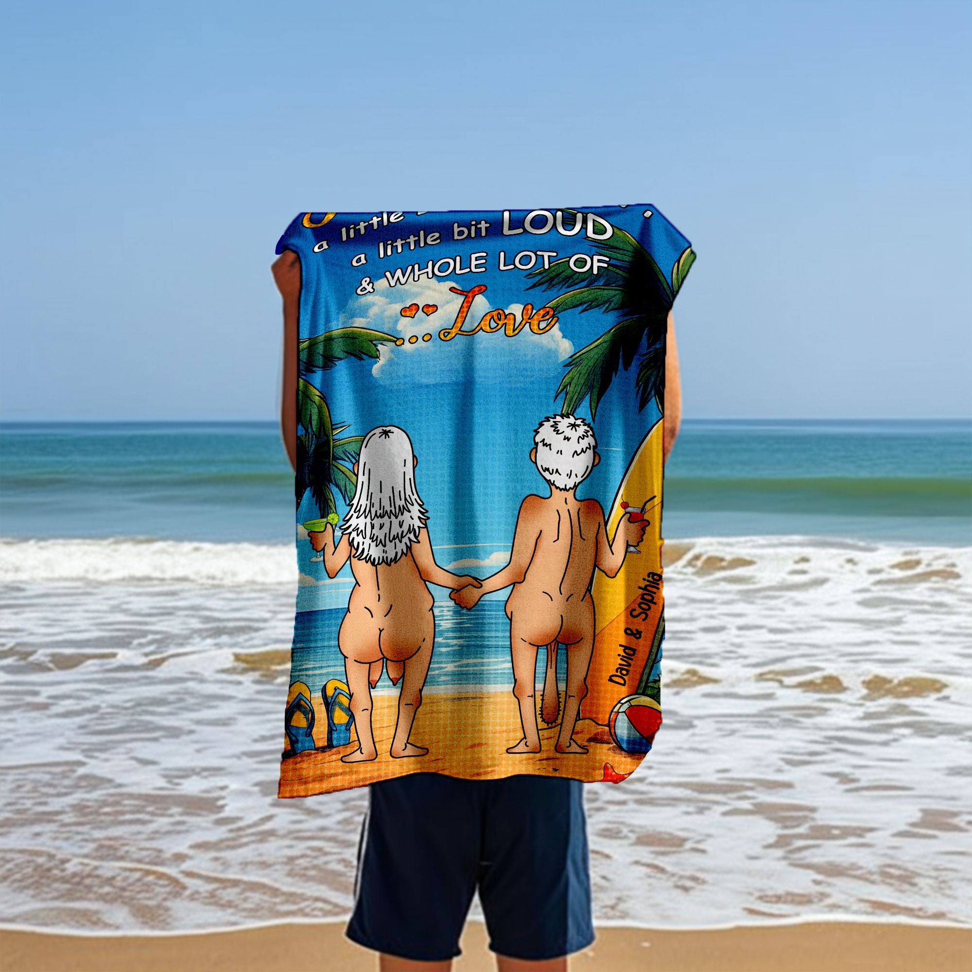 A Little Bit Crazy, A Little Bit Loud & Whole Lot of Love - Personalized Couple Beach Towel with Custom Names
