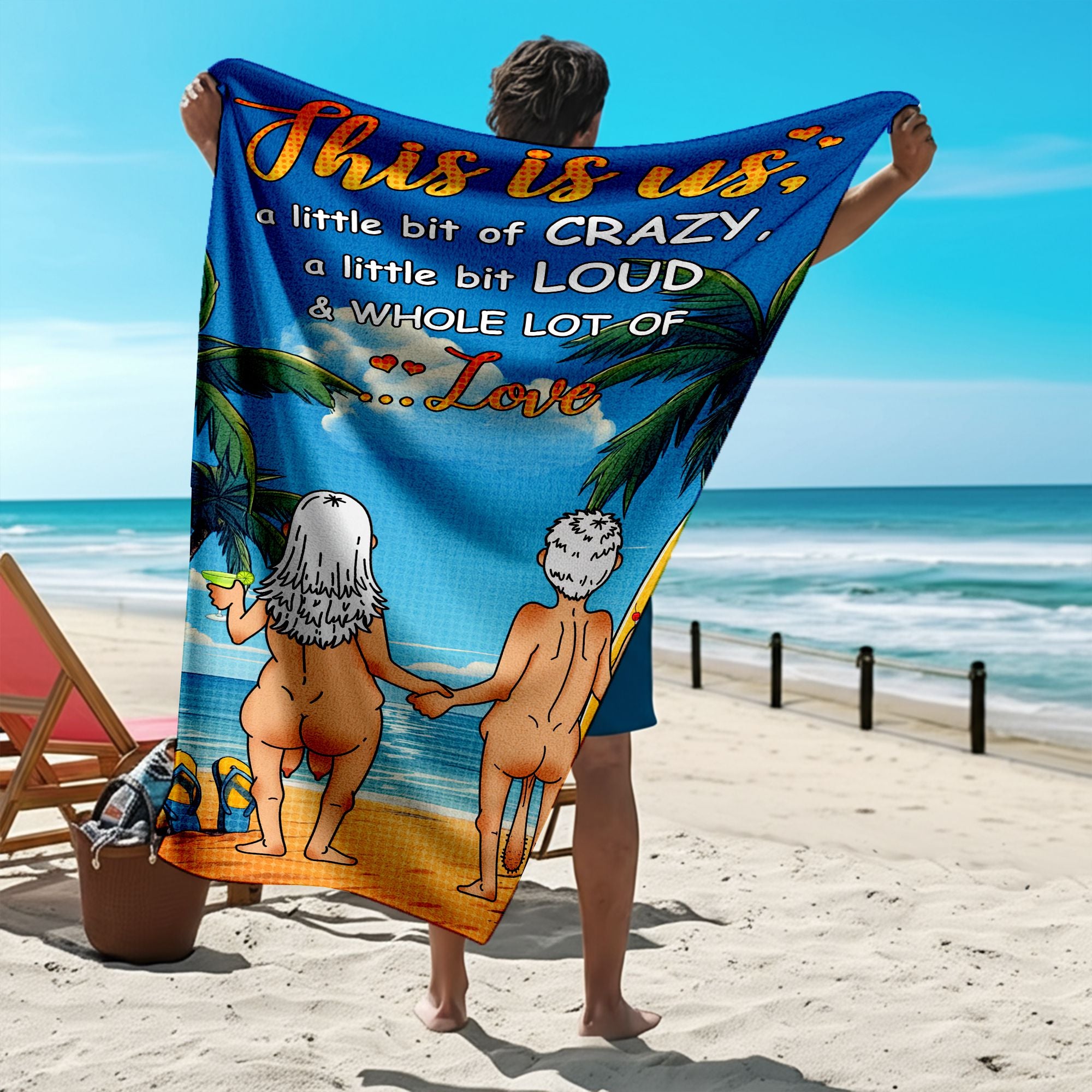 A Little Bit Crazy, A Little Bit Loud & Whole Lot of Love - Personalized Couple Beach Towel with Custom Names