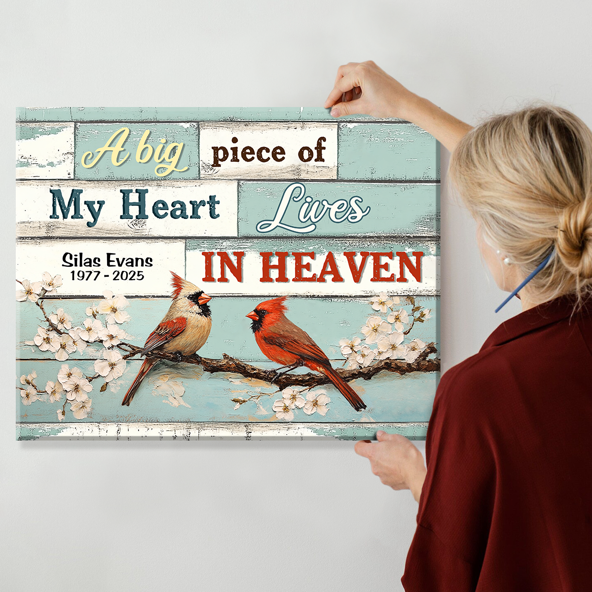 A Big Piece of My Heart Lives in Heaven Personalized Memorial Canvas Wall Art