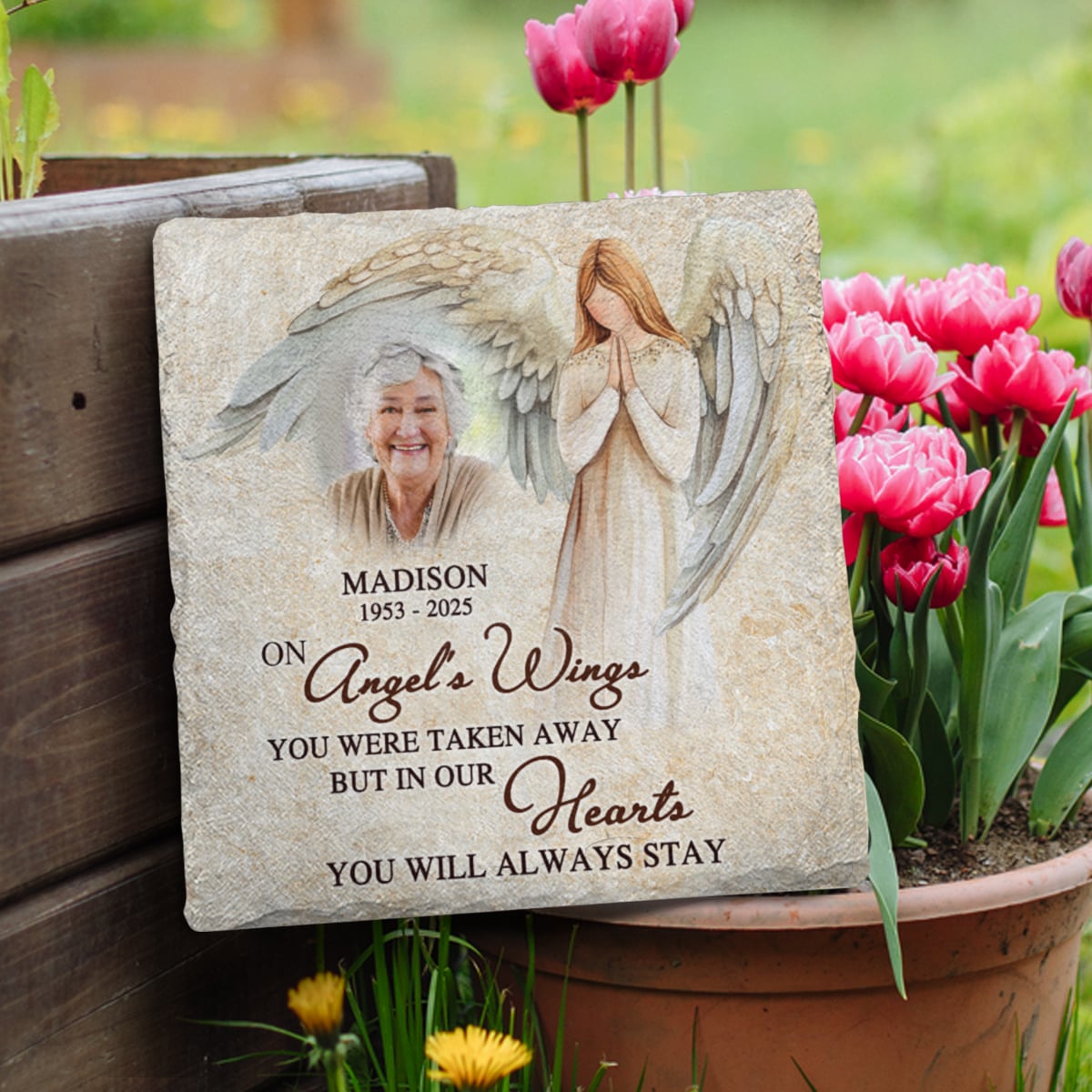 On Angel’s Wings You Were Taken Away - Personalized Memorial Stone Custom Photo And Name Tribute Gift