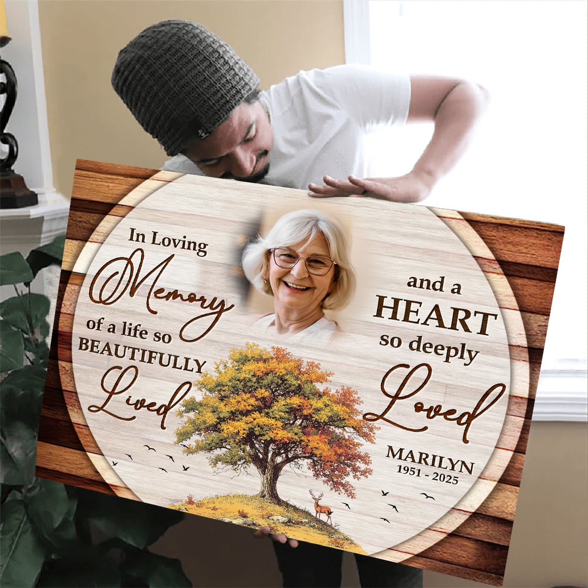 In Loving Memory Of A Life -  Personalized Canvas Custom Photo And Name Memorial Gift for Loss of Loved One