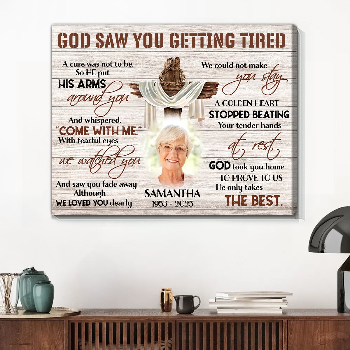 God Saw You Getting Tired - Personalized Memorial Canvas Print With Photo Remembrance Gift for Loss of Loved One