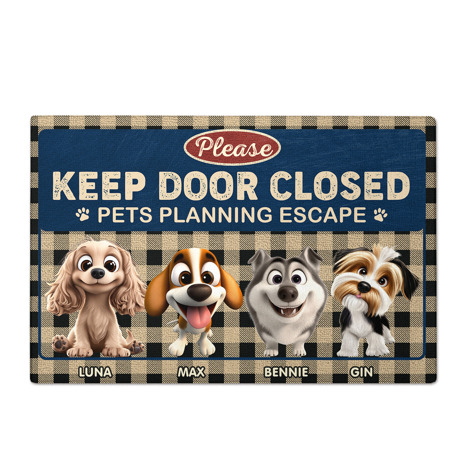 Keep Door Closed: Pets Planning Escape - Dog Personalized Custom Home Decor Decorative Mat - Gift For Pet Owners, Pet Lovers