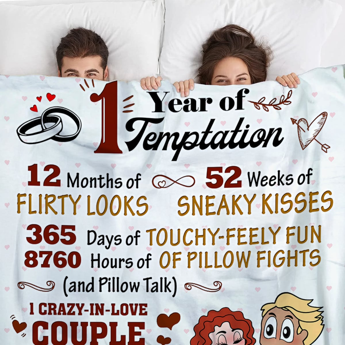 1 Year of Temptation - Personalized Funny 1st Anniversary Gift Nude Couple Fleece Blanket