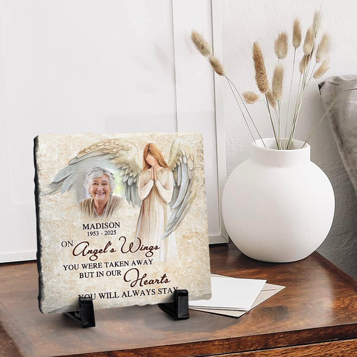 On Angel’s Wings You Were Taken Away - Personalized Memorial Stone Custom Photo And Name Tribute Gift