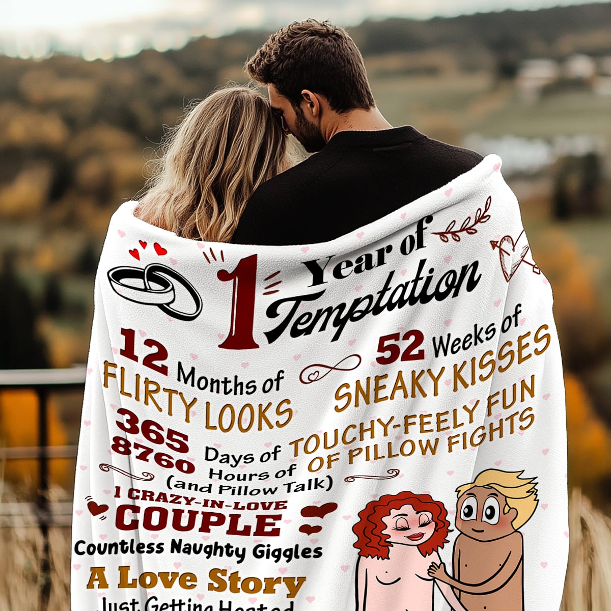 1 Year of Temptation - Personalized Funny 1st Anniversary Gift Nude Couple Fleece Blanket
