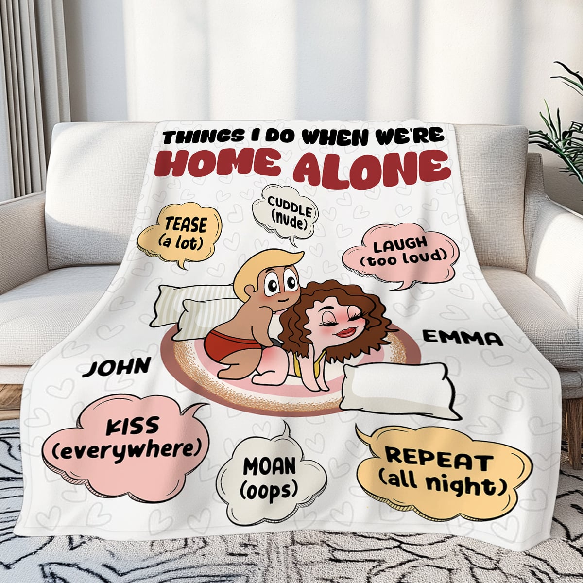 Things I Do When We're Home Alone -  Personalized Funny Sexy Fleece Blanket Gifts For Couple