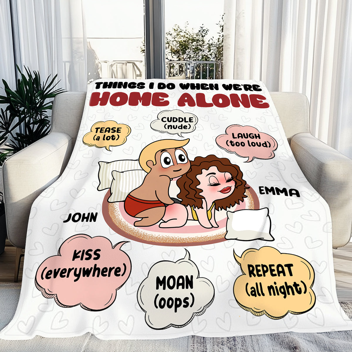 Things I Do When We're Home Alone -  Personalized Funny Sexy Fleece Blanket Gifts For Couple