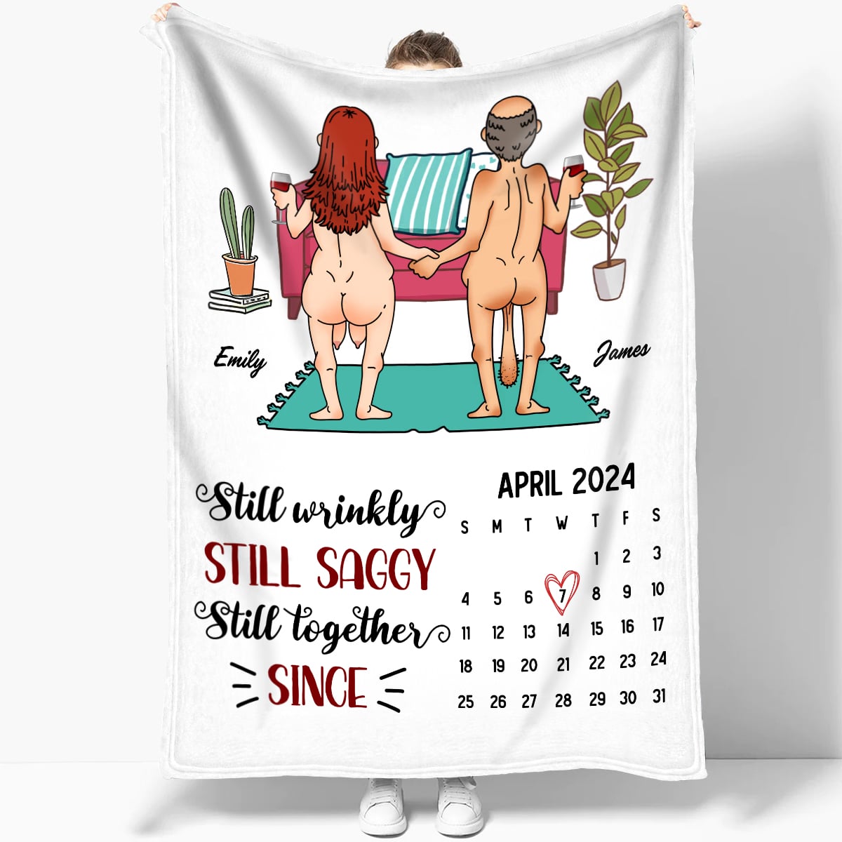 Still Wrinkly, Still Saggy, Still Together - Personalized Funny Naked Calendar Gift for Couple Fleece Blanket