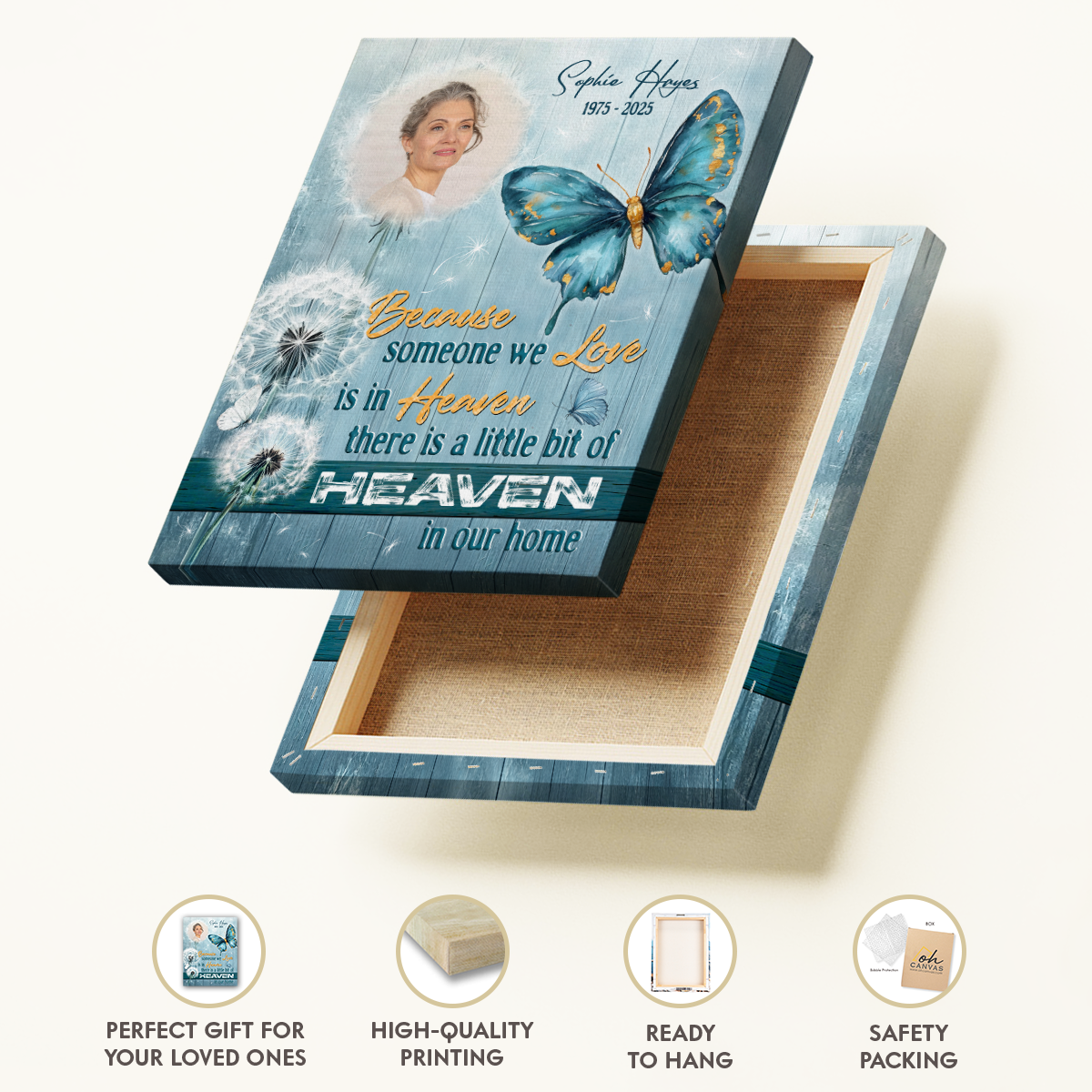 A Little Bit of Heaven With Butterfly Personalized Memorial Canvas Wall Art