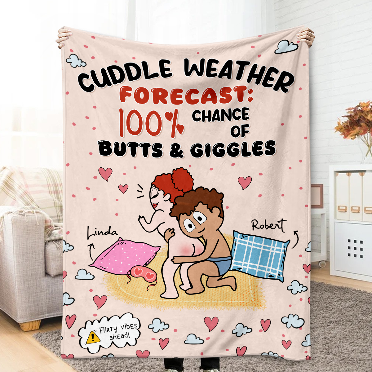 Cuddle Weather Forecast - Personalized  Cute And Cheeky Gift for Couple Custom Names Fleece Blanket