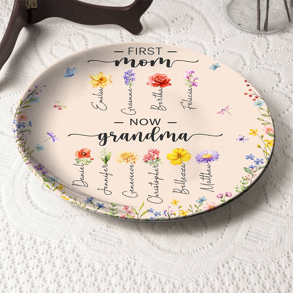 Personalized First Mom Now Grandma Ceramic Plate Mothers Day Gifts For Mom Grandma