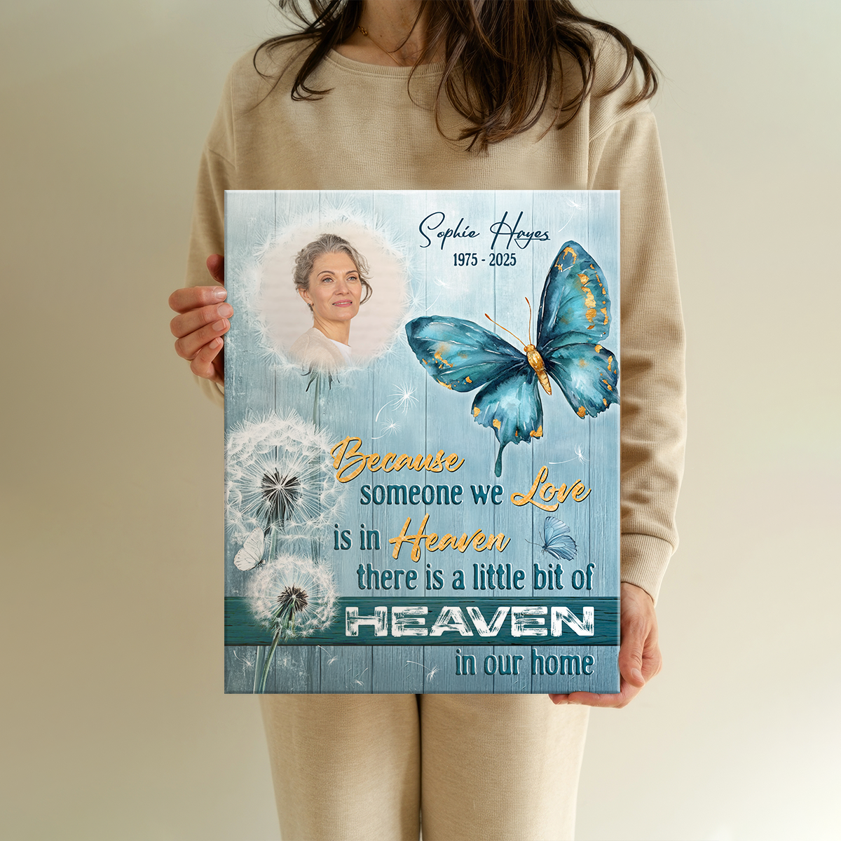 A Little Bit of Heaven With Butterfly Personalized Memorial Canvas Wall Art