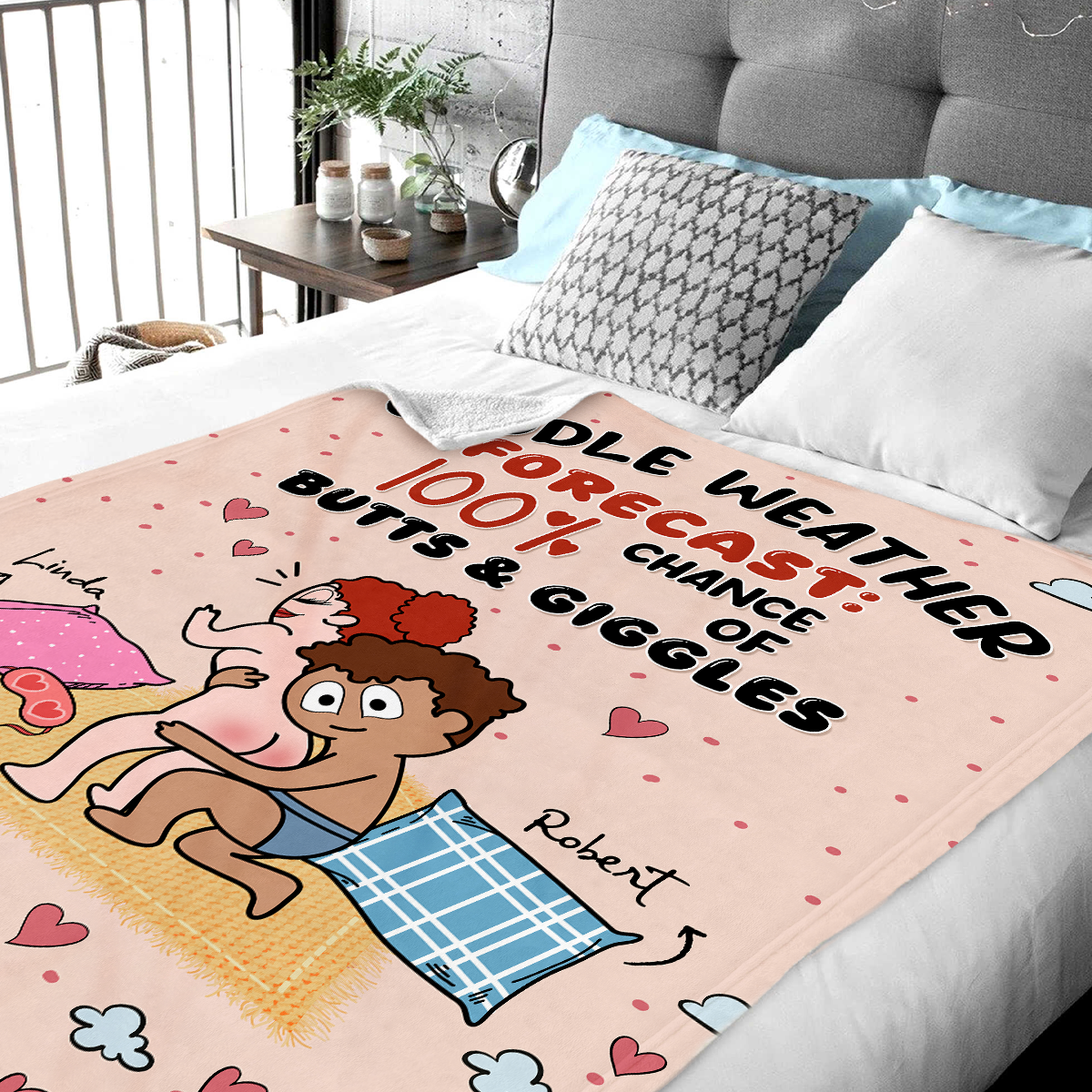 Cuddle Weather Forecast - Personalized  Cute And Cheeky Gift for Couple Custom Names Fleece Blanket