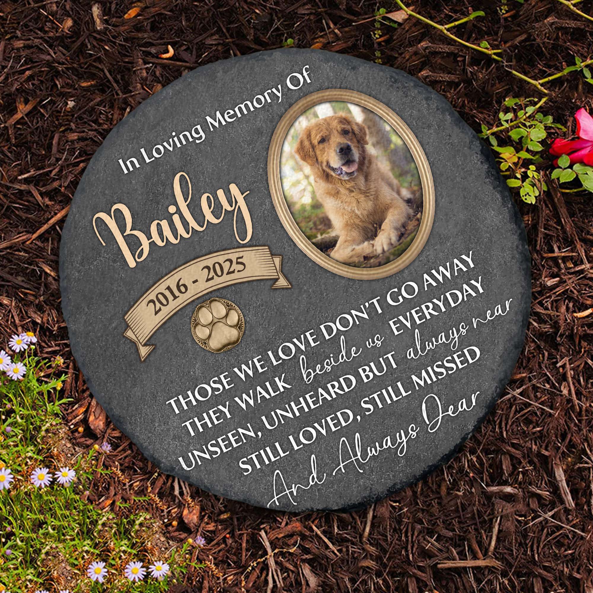 Forever Pawprints Custom Photo Personalized Pet Memorial Stone Gifts For Loss of Dog