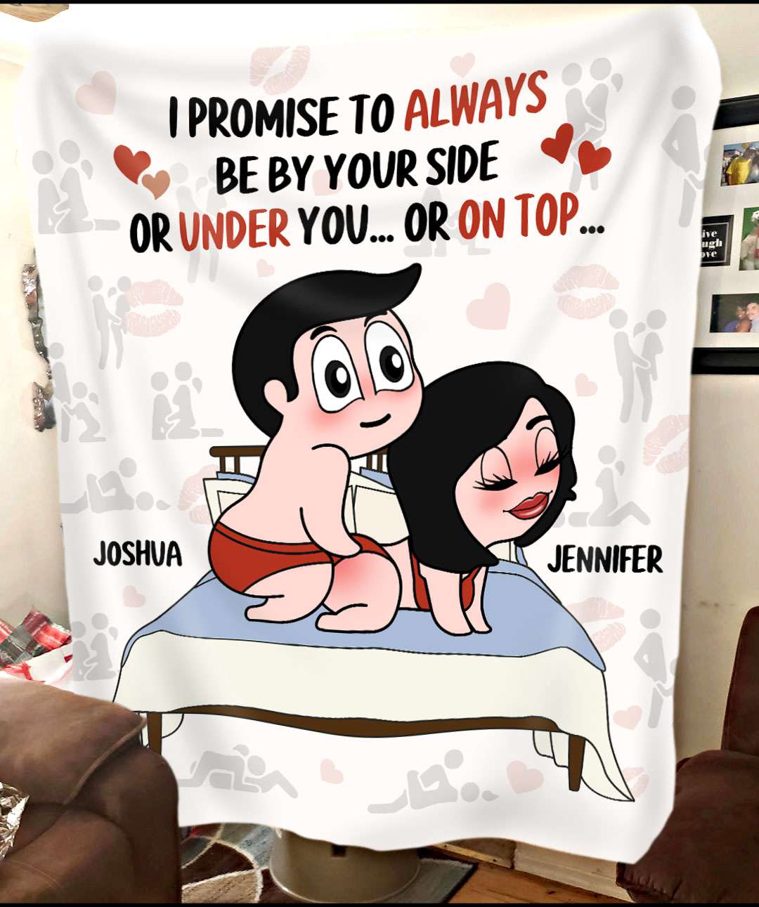 Always By Your Side... Or Under You... Or On Top - Personalized Playful Promise Fleece Blanket Gifts For Couple