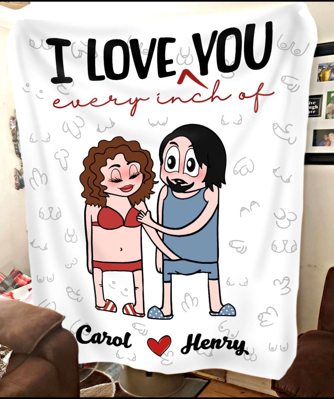 I Love Every Inch Of You - Cheeky Romance Personalized Couple Fleece Blanket