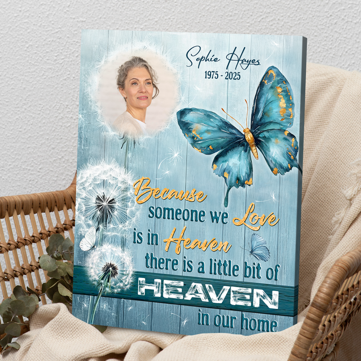 A Little Bit of Heaven With Butterfly Personalized Memorial Canvas Wall Art