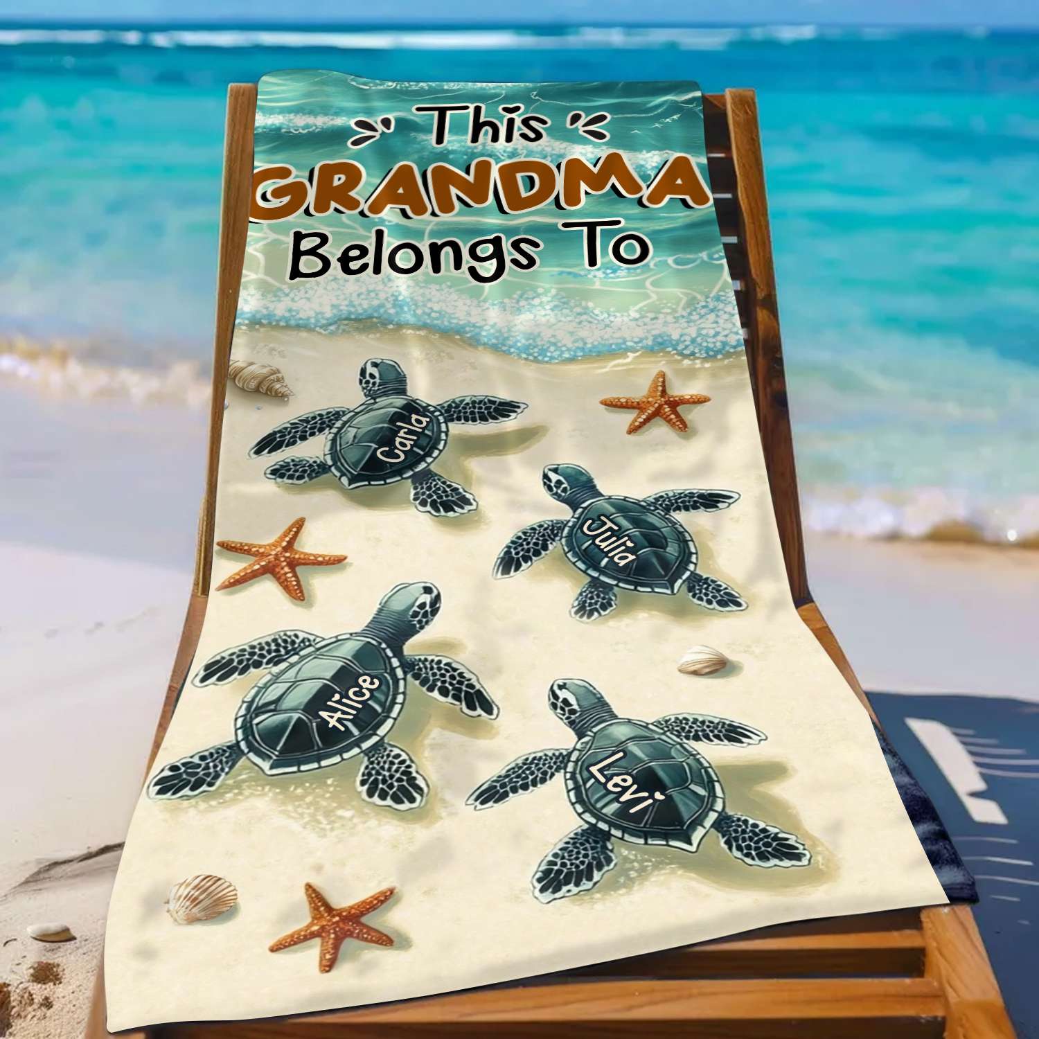 This Grandma Belongs To - Sea Turtle Family Personalized Beach Towel Gifts For Grandma