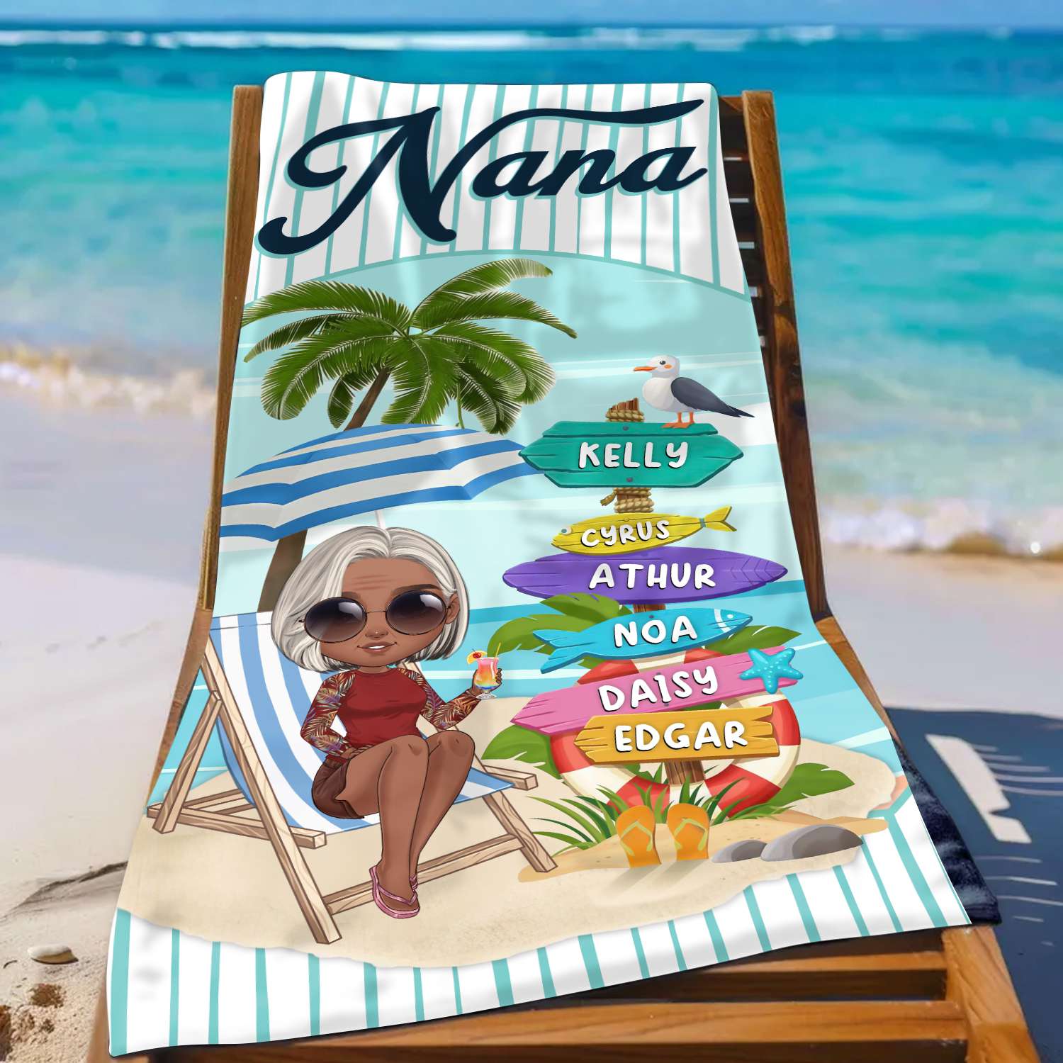 Nana's Paradise Personalized Summer Vibes Beach Towel Gifts For Grandma