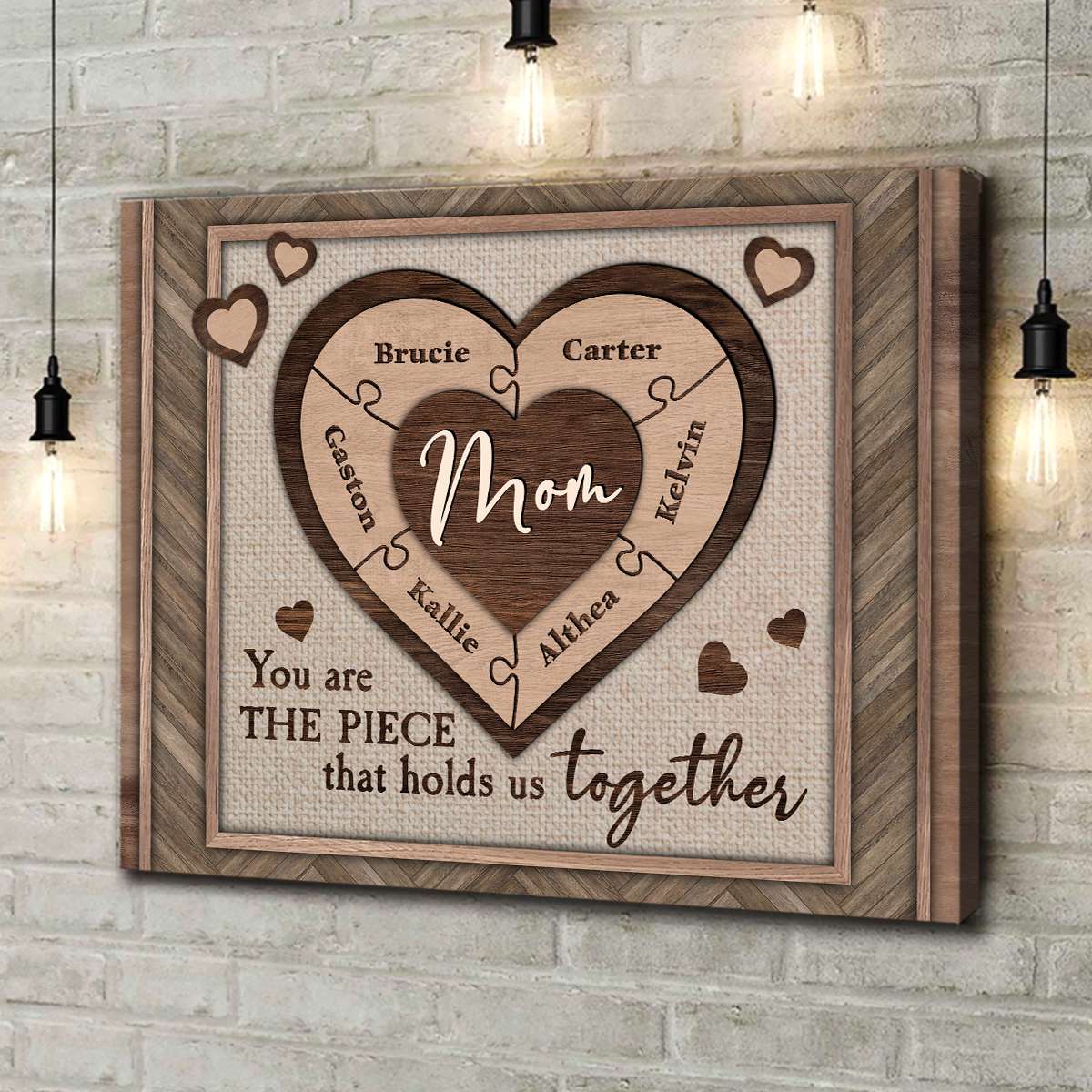 The Piece That Holds Us Together - Custom Names Heart Puzzle Personalized Canvas Gifts For Mother