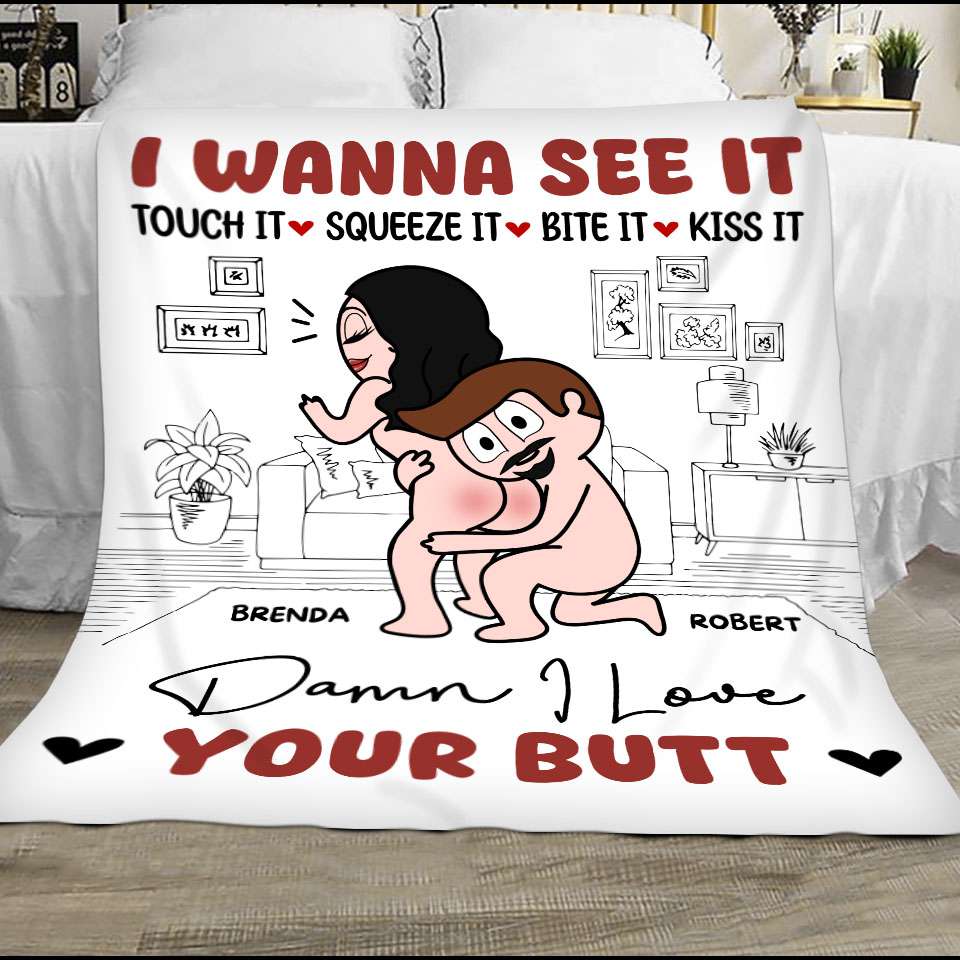 Damn I Love Your Butt - Personalized Funny Fleece Blanket Gifts for Couple