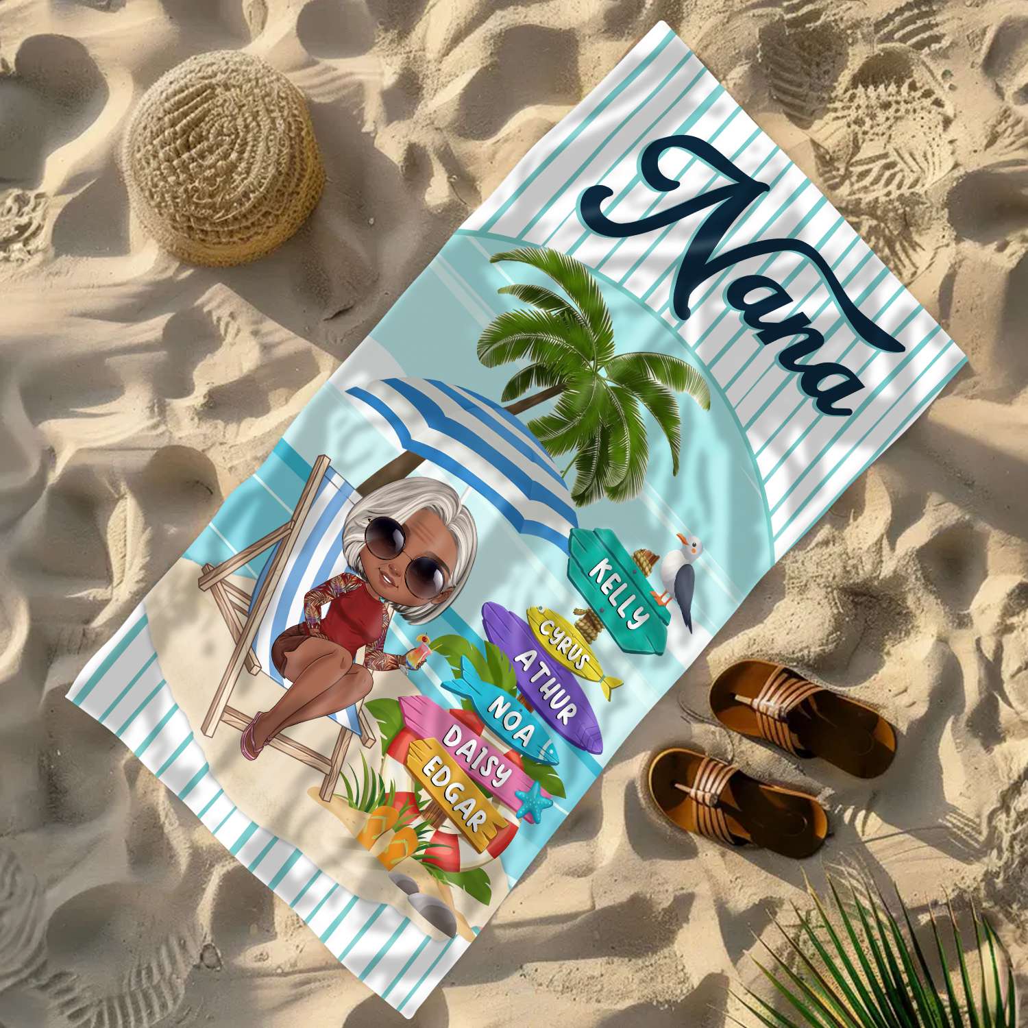 Nana's Paradise Personalized Summer Vibes Beach Towel Gifts For Grandma