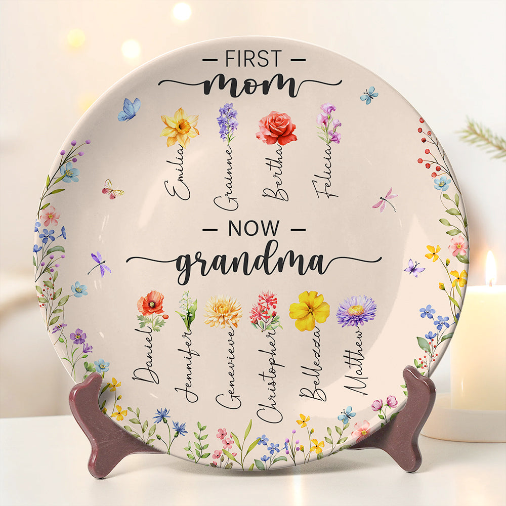 Personalized First Mom Now Grandma Ceramic Plate Mothers Day Gifts For Mom Grandma