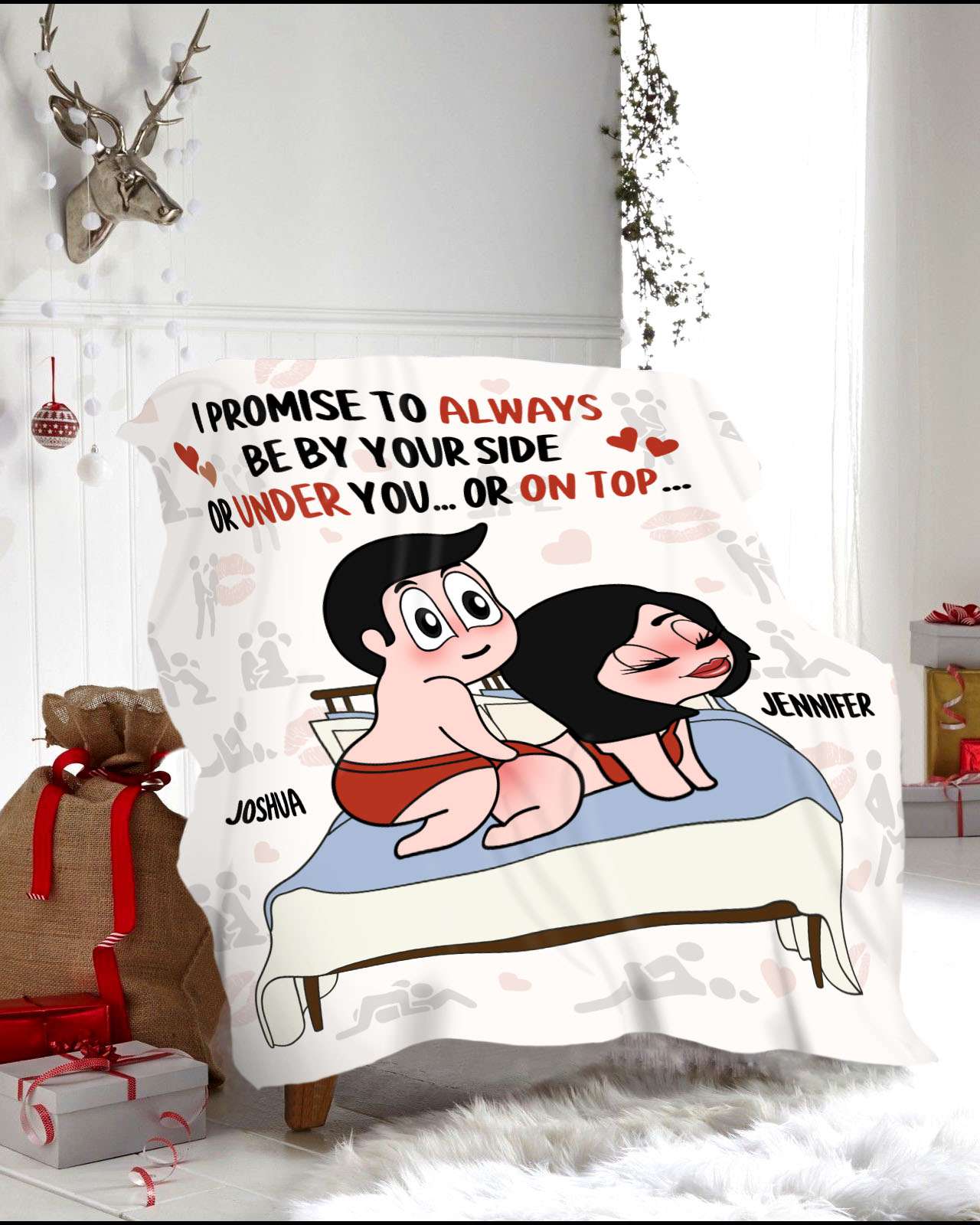 Always By Your Side... Or Under You... Or On Top - Personalized Playful Promise Fleece Blanket Gifts For Couple