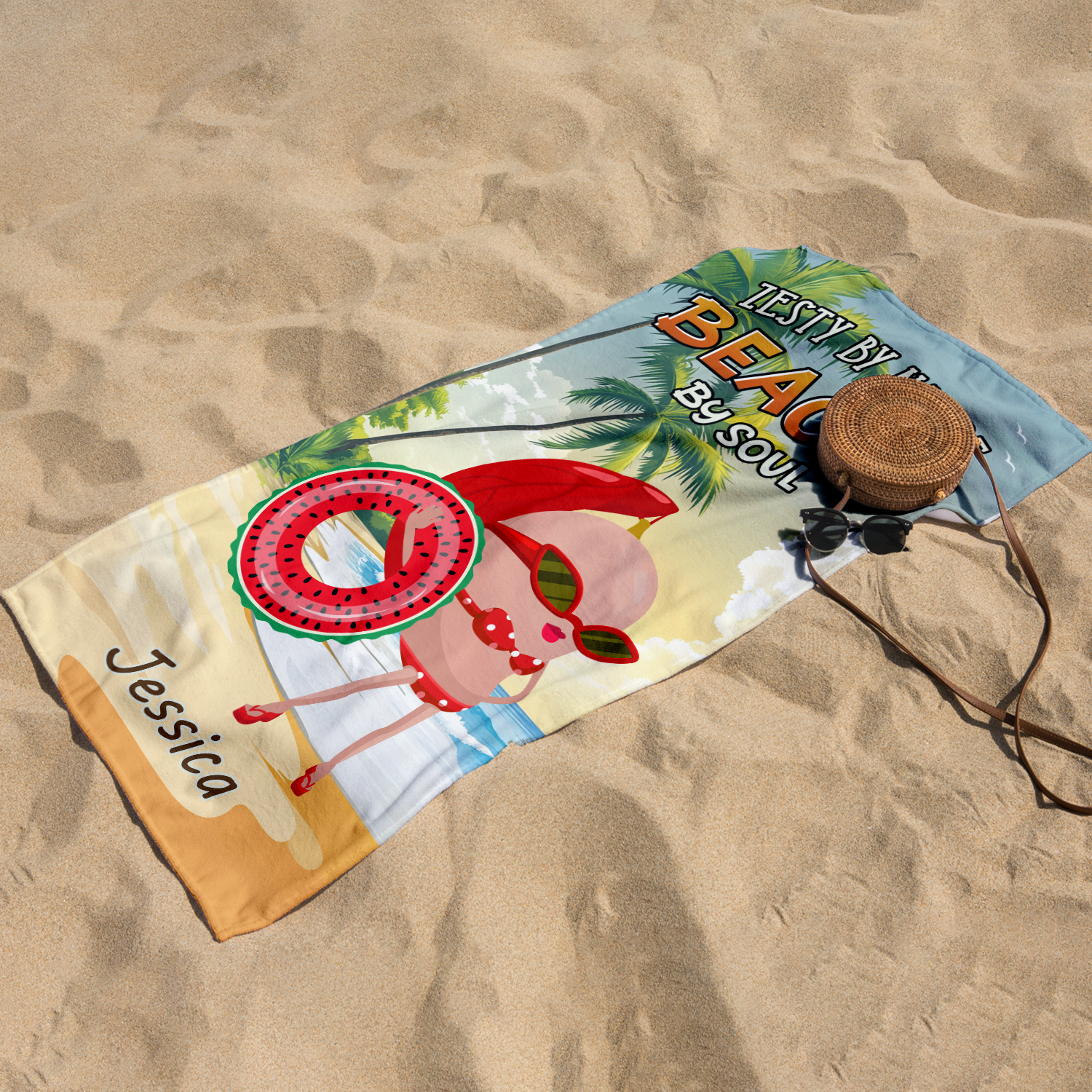 Zesty by nature, beachy by soul Personalized Funny Beach Towel Gifts For Girls