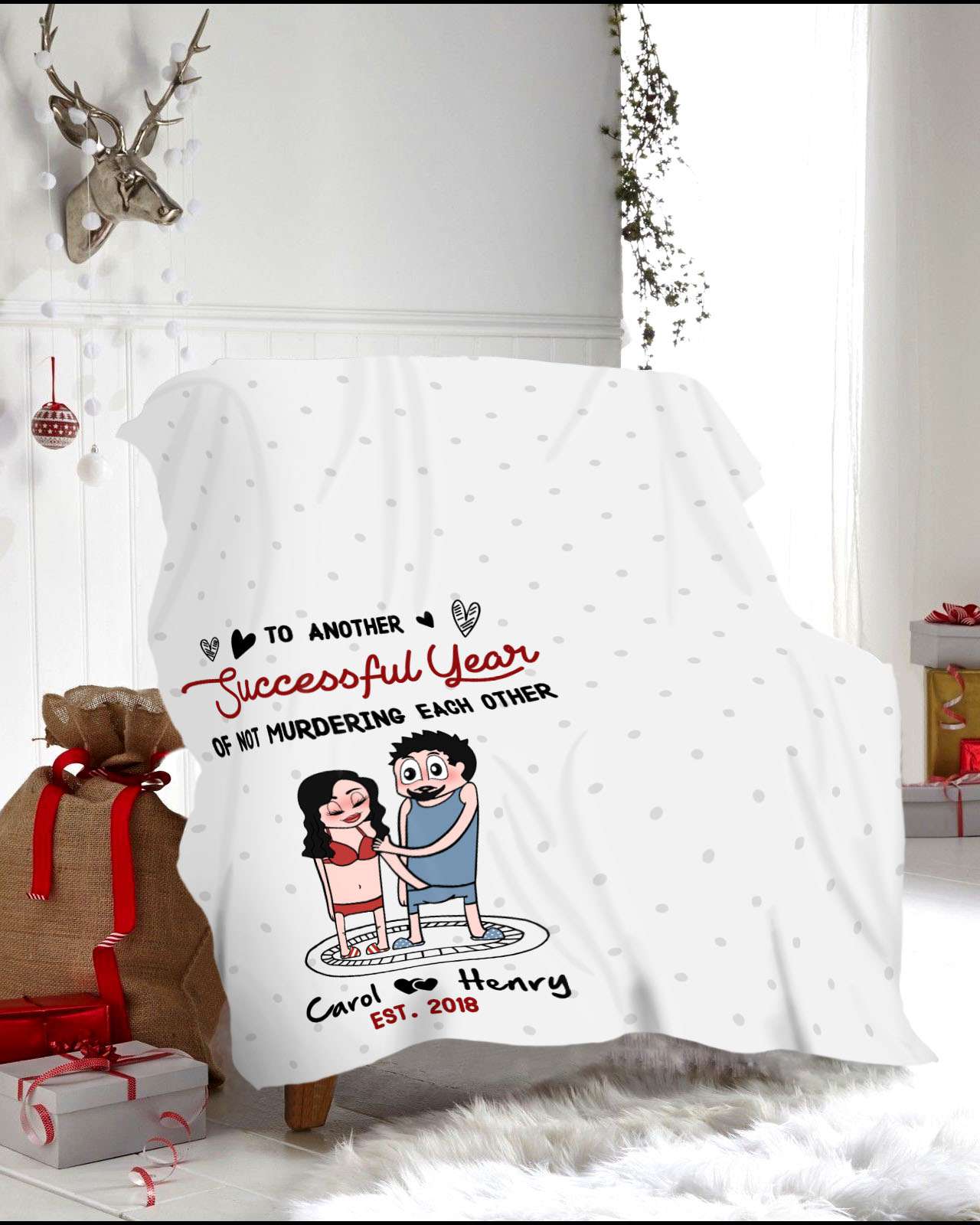 To Another Successful Year Of Not Murdering Each Other - Personalized Couple Fleece Blanket Valentines Day Gifts
