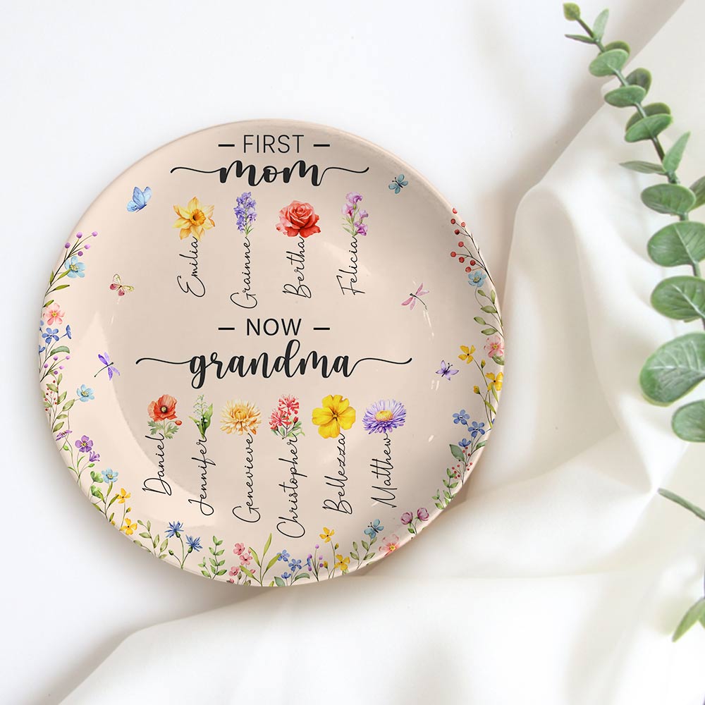 Personalized First Mom Now Grandma Ceramic Plate Mothers Day Gifts For Mom Grandma
