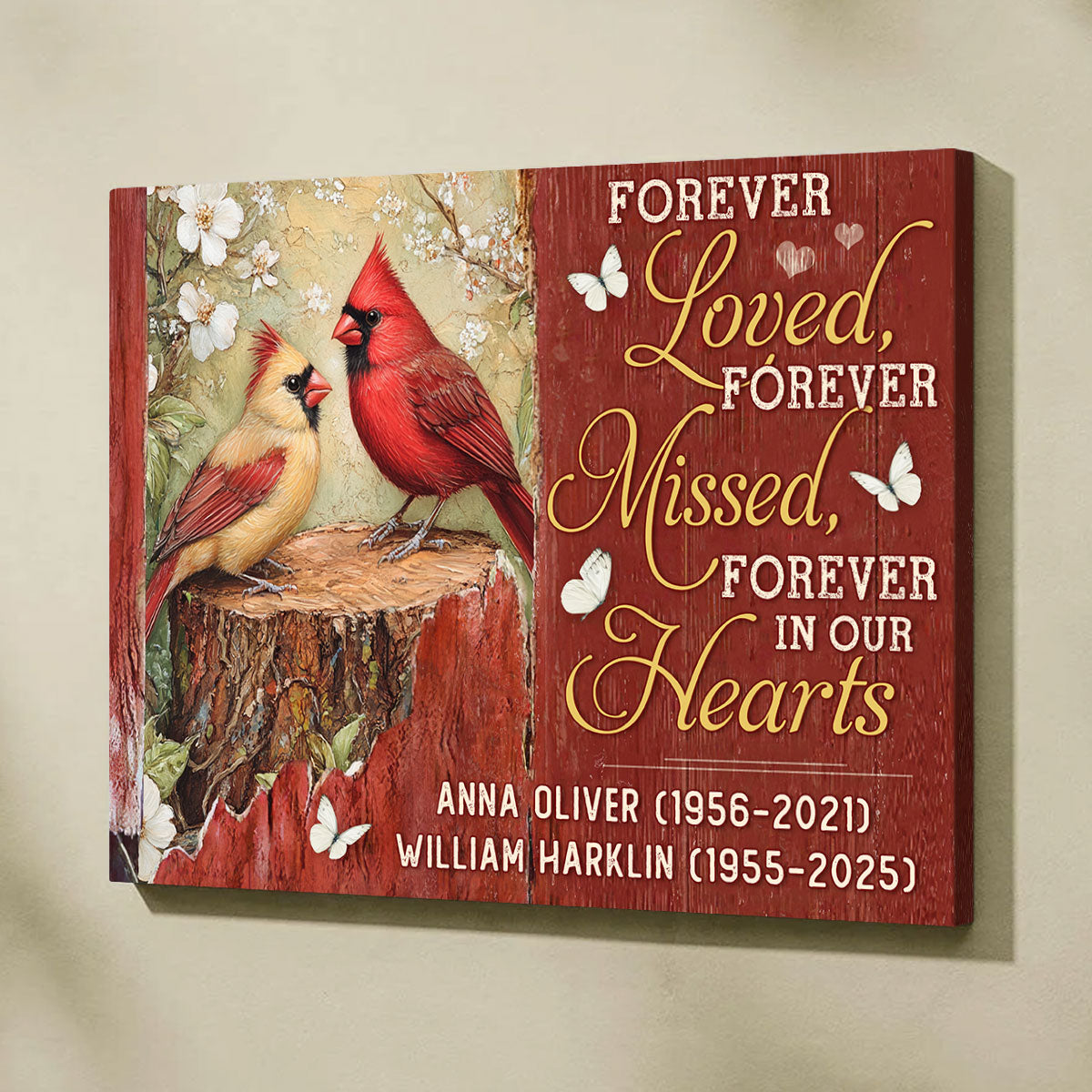Forever Loved, Forever Missed - Couple of Cardinals Personalized Memorial Gift For Loss Of Loved Ones Custom Name Canvas Print